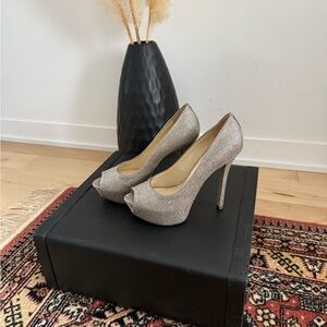 Enzo Angiolini Shimmering Silver Heels